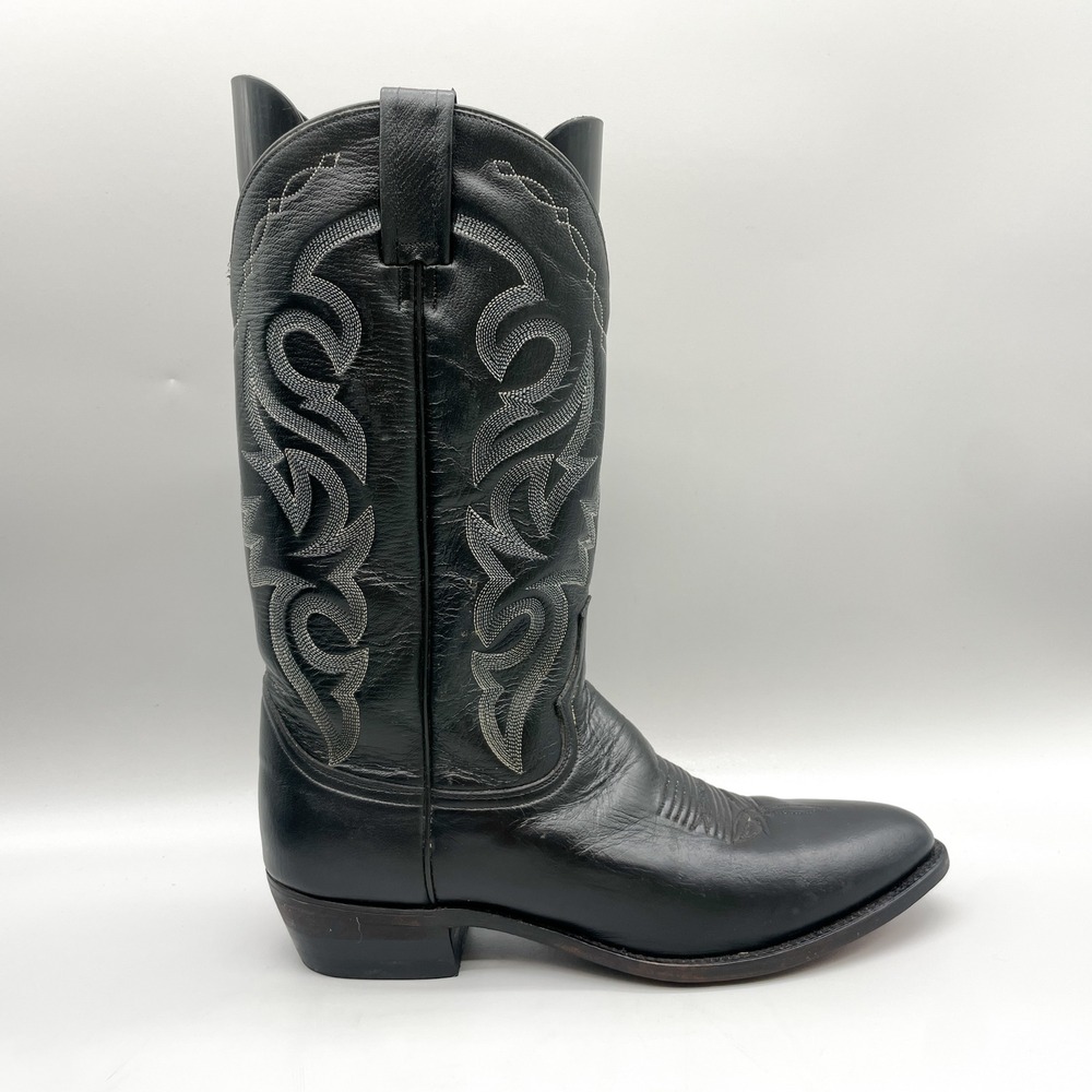 Dan Post Mens 11 D Milwaukee Western Cowboy Boots Black Leather Rugged VTG Rodeo